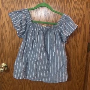 blue and cream strip top